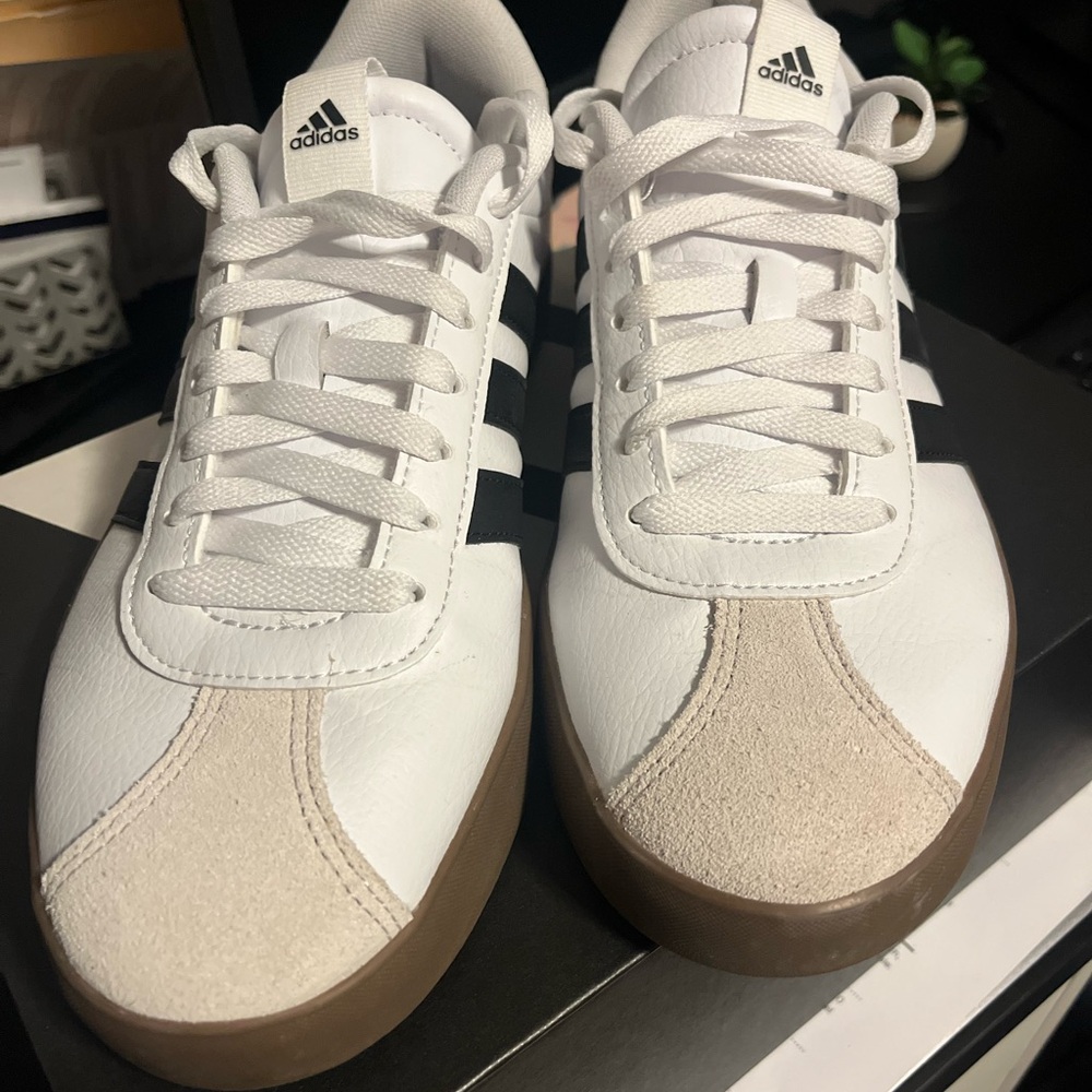 Adidas Women’s White, Black and Beige VL Court Sneakers